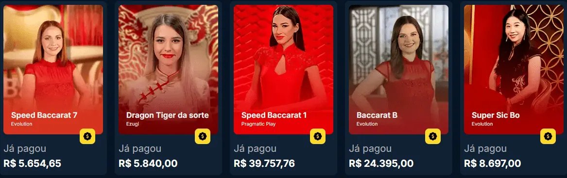 Estrela Bet: Lobby de jogos de mesa ao vivo com Baccarat, Dragon Tiger e Sic Bo.